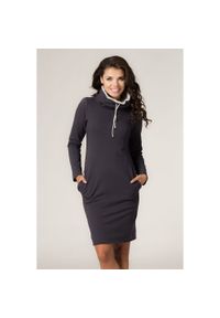 Tessita - Granatowa Sportowa Sukienka z Długim Rękawem z Obfitym Golfem. Typ kołnierza: golf. Kolor: niebieski. Materiał: bawełna. Długość rękawa: długi rękaw. Typ sukienki: sportowe. Styl: sportowy #1