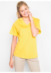 Długi shirt z dekoltem w szpic (5 sztuk), krótki rękaw bonprix łososiowy pomarańczowy + lazurowy + jasna limonka + szmaragdowy + biały. Kolor: pomarańczowy. Długość rękawa: krótki rękaw. Długość: krótkie #2