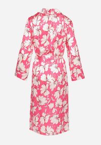 Born2be - Fuksjowa Koszulowa Sukienka Zapinana na Guziki z Materiałowym Paskiem w Talii Blinesta. Okazja: na co dzień. Kolor: różowy. Materiał: materiał. Długość rękawa: długi rękaw. Wzór: kwiaty. Typ sukienki: koszulowe. Styl: casual, elegancki #3