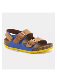 Sandały Birkenstock Milano Hl Jr 1024384 niebieskie. Zapięcie: sprzączka. Kolor: niebieski. Materiał: skóra, syntetyk, zamsz, materiał. Styl: klasyczny