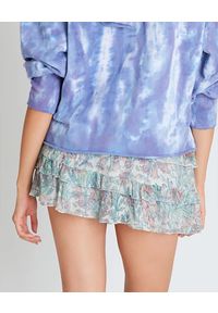 LOVE SHACK FANCY - Niebieska spódnica Benicia. Kolor: niebieski. Wzór: nadruk, kwiaty, aplikacja. Sezon: lato, jesień. Styl: vintage