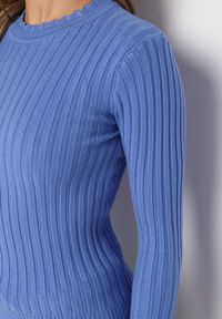 Born2be - Niebieski Prążkowany Sweter z Bawełną Mevin. Okazja: na co dzień. Kolor: niebieski. Materiał: bawełna, prążkowany. Styl: casual, elegancki #3