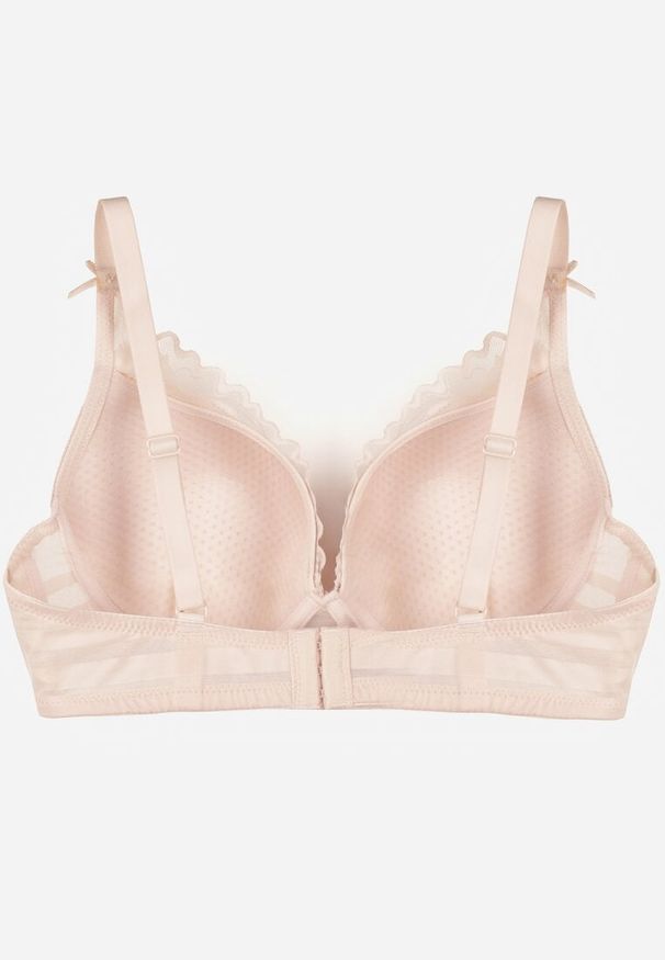 Born2be - Jasnoróżowy Biustonosz Koronkowy z Kokardkami Themikaia. Kolor: różowy. Materiał: koronka