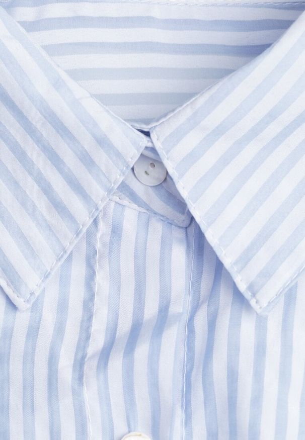 Renee - Niebieska Koszula Oversize z Tencelu w Paski z Haftowanym Wzorem Tidore. Okazja: na co dzień. Kolor: niebieski. Materiał: poliester, jeans, materiał. Wzór: haft, paski. Styl: casual, elegancki