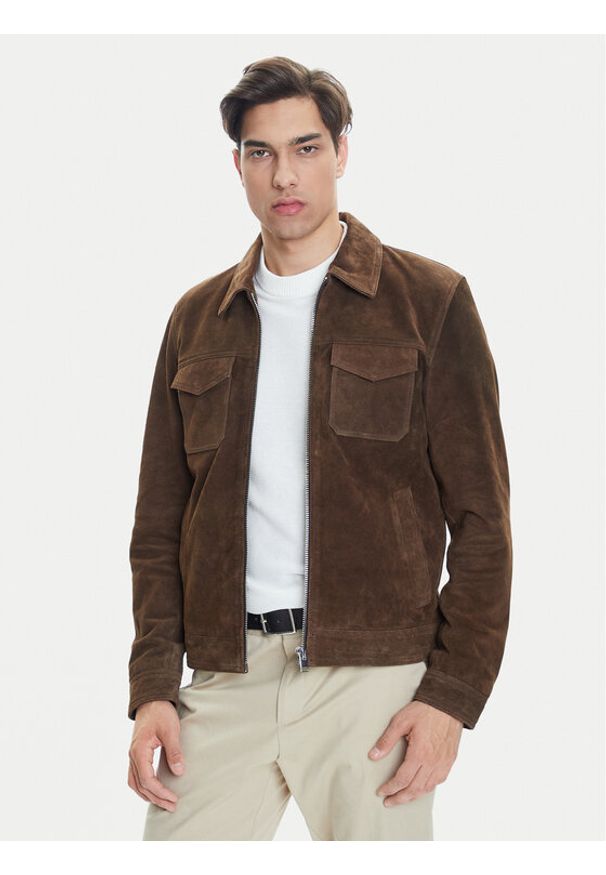 Serge Pariente Kurtka skórzana Cred Brązowy Regular Fit. Kolor: brązowy. Materiał: skóra