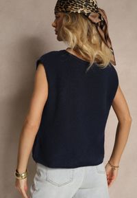 Renee - Granatowa Sweterkowa Kamizelka z Wełną Zenzeki. Okazja: na co dzień. Kolor: niebieski. Materiał: wełna. Styl: casual, elegancki #3
