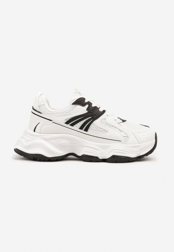 Renee - Białe Sneakersy na Platformie z Tłoczeniem i Metaliczną Ozdobą Alarella. Okazja: na co dzień. Kolor: biały. Materiał: jeans. Wzór: aplikacja. Obcas: na platformie