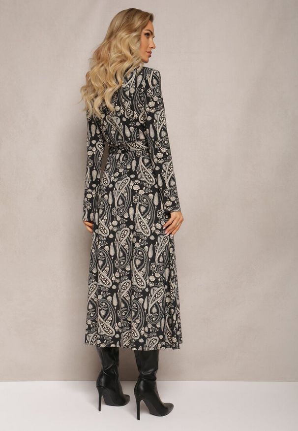Renee - Czarna Koszulowa Sukienka Maxi we Wzór Paisley Asuve. Kolor: czarny. Materiał: tkanina, materiał. Wzór: paisley. Typ sukienki: koszulowe. Długość: maxi