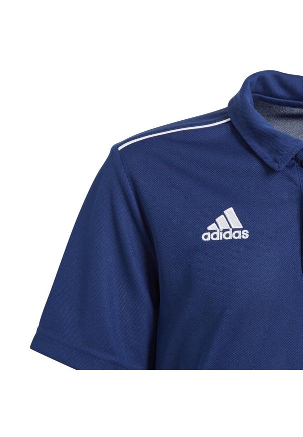Adidas - Koszulka polo spiłkarska dla dzieci adidas Core 18 Polo JUNIOR. Typ kołnierza: polo. Kolor: niebieski. Sport: piłka nożna
