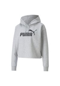 Puma - Damska bluza o skróconym kroju z kapturem z logo Essentials PUMA. Typ kołnierza: kaptur. Kolor: szary, czarny, wielokolorowy