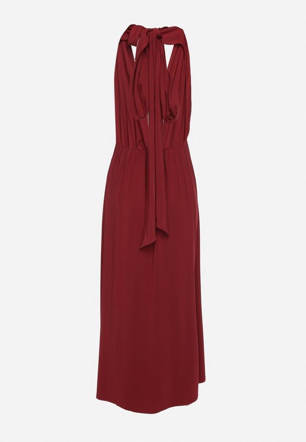 Born2be - Bordowa Koktajlowa Sukienka Multiway z Wiskozą i Wiązaniem na Szyi Lilazza. Okazja: na imprezę. Typ kołnierza: dekolt w kształcie V. Kolor: czerwony. Materiał: wiskoza. Typ sukienki: rozkloszowane. Styl: wizytowy