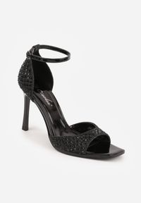 Born2be - Czarne Eleganckie Sandały na Szpilce z Cyrkoniami i Kwadratowym Noskiem Hempea. Okazja: na wesele, na co dzień, na ślub cywilny. Zapięcie: pasek. Kolor: czarny. Obcas: na szpilce. Styl: elegancki #3