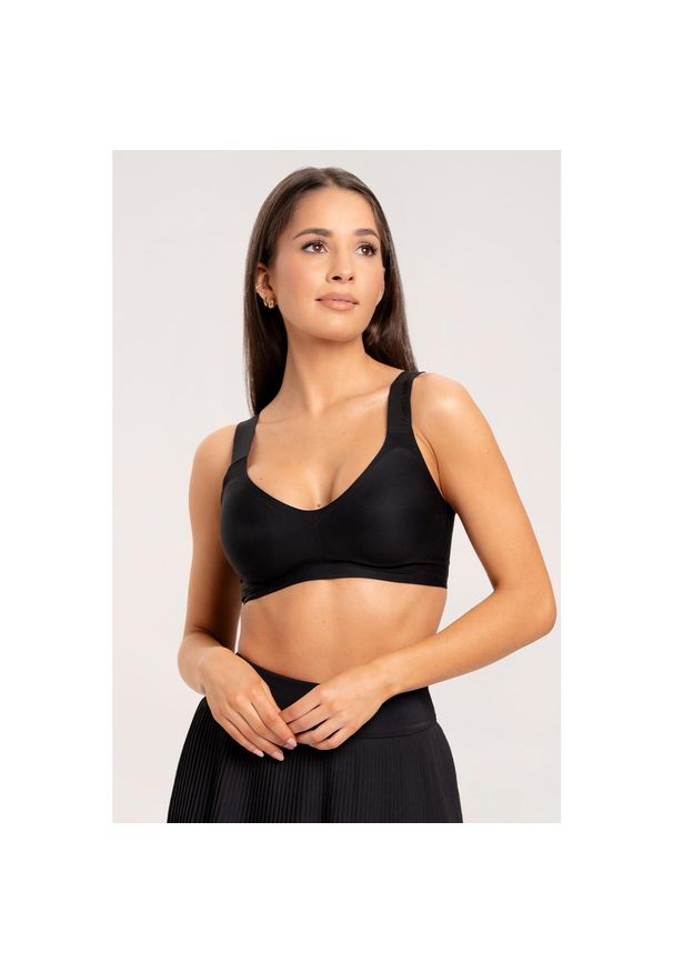 GYM GLAMOUR - Stanik fitness cardio damski Gym Glamour Court. Kolor: czarny. Sport: fitness