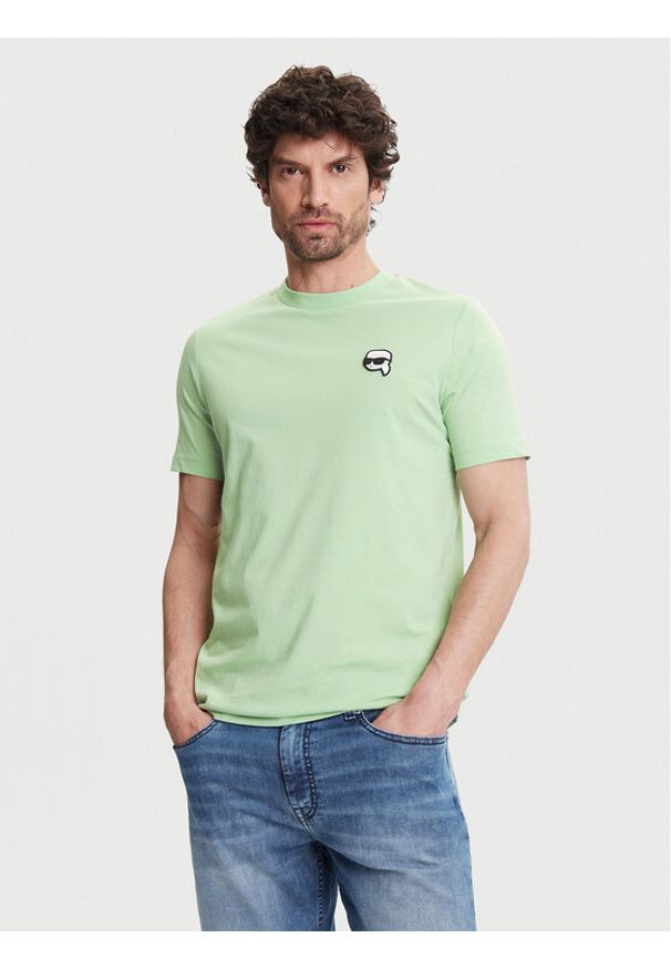 Karl Lagerfeld - KARL LAGERFELD T-Shirt 755710 552224 Zielony Regular Fit. Typ kołnierza: dekolt w karo. Kolor: zielony. Materiał: bawełna