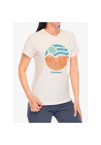 Koszulka z nadrukiem damska Smartwool Horizon View Graphic Short Sleeve. Kolor: beżowy. Wzór: nadruk