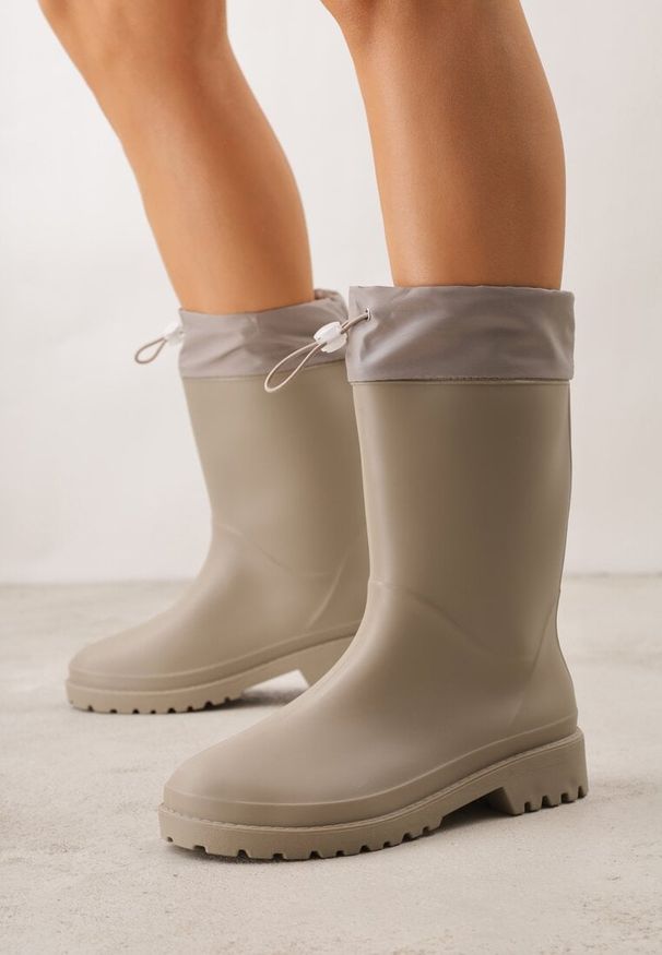 Renee - Szare Kalosze ze Ściągaczami przy Cholewce Bastotus. Okazja: na co dzień. Kolor: szary. Szerokość cholewki: normalna. Styl: casual