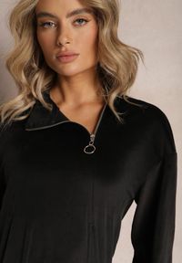 Renee - Czarny Komplet Dresowy z Weluru ze Ściągaczami i Bluzą z Kapturem Rerafina. Kolor: czarny. Materiał: dresówka, welur #5