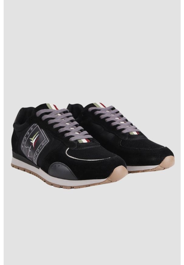 Aeronautica Militare - AERONAUTICA MILITARE Czarne męskie sneakersy Frecce Tricolori. Okazja: na co dzień. Kolor: czarny. Materiał: tkanina, zamsz. Wzór: haft