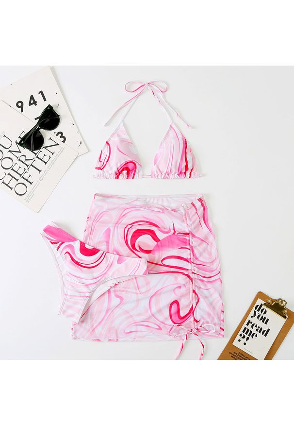 Intica - Strój kąpielowy z pareo na plażę i basen Maritta. Kolor: różowy. Materiał: materiał