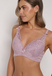 Born2be - Fioletowy Biustonosz Koronkowy z Kokardkami Themikaia. Kolor: fioletowy. Materiał: koronka #1