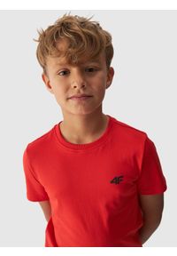 4f - 4F T-shirt gładki chłopięcy - pomarańczowy 128 (7-8 lat). Okazja: na co dzień. Kolor: pomarańczowy. Materiał: jersey, dzianina, bawełna. Długość rękawa: krótki rękaw. Długość: krótkie. Wzór: gładki. Sezon: lato. Styl: casual, sportowy #1
