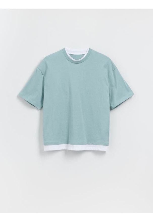 Reserved - Bawełniany t-shirt - miętowy. Kolor: miętowy. Materiał: bawełna