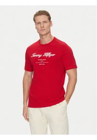 TOMMY HILFIGER - Tommy Hilfiger T-Shirt Script Logo MW0MW33691 Czerwony Regular Fit. Kolor: czerwony. Materiał: bawełna