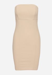 Born2be - Beżowa Dopasowana Sukienka z Wiskozą Divane. Okazja: do pracy, na spotkanie biznesowe. Kolor: beżowy. Materiał: wiskoza. Długość rękawa: bez ramiączek. Styl: biznesowy, klasyczny, elegancki #7