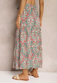 Renee - Czerwono-Niebieska Wiskozowa Spódnica Maxi z Gumką w Talii z Materiałowym Paskiem Annalicia. Kolor: czerwony. Materiał: wiskoza, materiał. Sezon: lato, wiosna