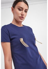 Elisabetta Franchi - T-shirt damski ELISABETTA FRANCHI. Wzór: geometria, aplikacja, gładki