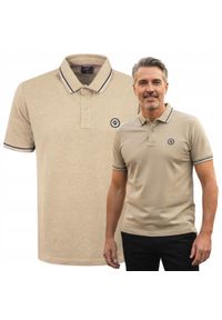 Męska, Bawełniana Koszulka Polo - Pako Jeans - Beżowa. Okazja: na co dzień. Typ kołnierza: polo. Kolor: brązowy, wielokolorowy, beżowy. Materiał: bawełna. Styl: casual #5