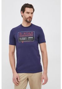 G-Star RAW - G-Star Raw T-shirt bawełniany kolor granatowy z nadrukiem. Okazja: na co dzień. Kolor: niebieski. Materiał: bawełna. Wzór: nadruk. Styl: casual