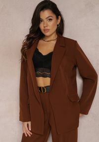Renee - Brązowa Marynarka Oversize Niezapinana Charme. Kolor: brązowy. Materiał: tkanina, materiał