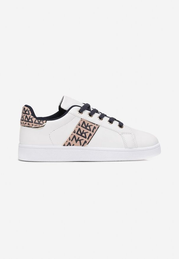 Renee - Biało-Granatowe Sneakersy z Wstawkami Danthe. Kolor: biały. Materiał: jeans