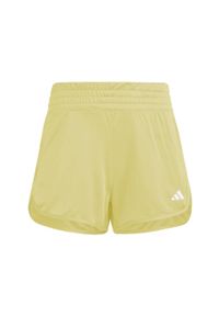 Adidas - Szorty Pacer Essentials Knit High-Rise. Kolor: biały, wielokolorowy, żółty. Materiał: materiał