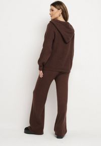 Born2be - Brązowy Komplet z Wełną i Bawełną Szerokie Spodnie i Rozpinana Bluzka z Kapturem Reikania. Kolor: brązowy. Materiał: wełna, bawełna #6