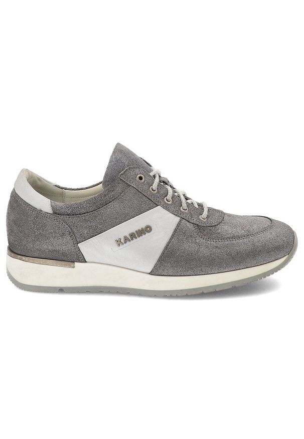Srebrne Sneakersy Karino Błyszczące Modne Obuwie Damskie. Kolor: srebrny. Materiał: zamsz. Styl: sportowy, glamour, elegancki