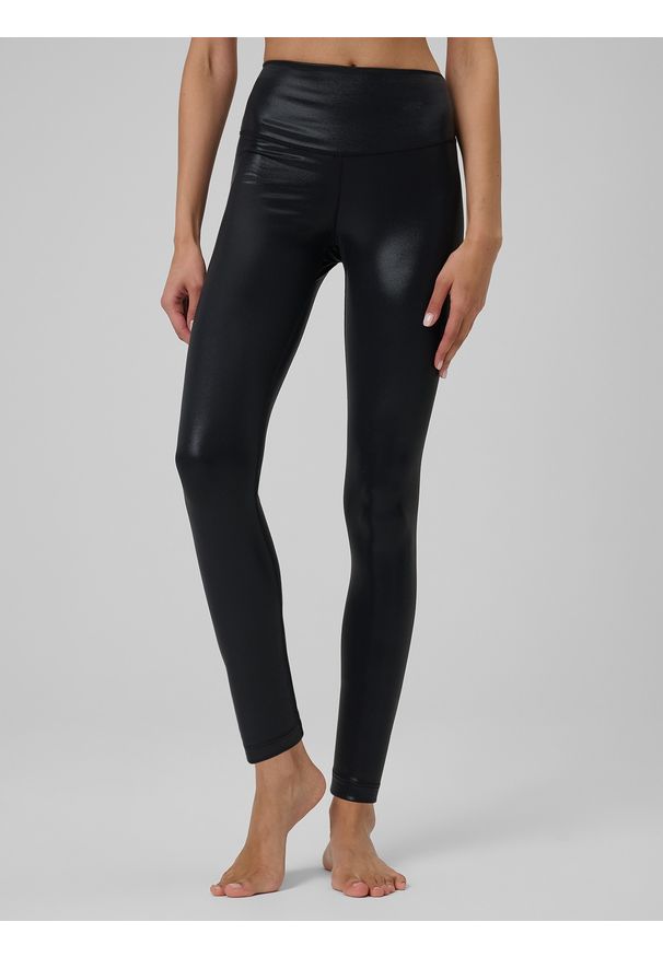 4f - 4F Legginsy do jogi szybkoschnące damskie - czarne M. Stan: podwyższony. Kolor: czarny. Materiał: skóra, materiał. Długość: długie. Sport: joga i pilates