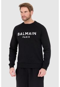 Balmain - BALMAIN Czarna bluza męska z dużym białym logo, Rozmiar XXL. Kolor: czarny