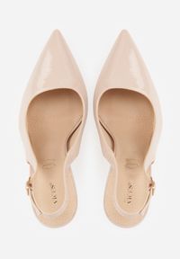 Renee - Beżowe Szpilki Slingback VICES z Lakierowanym Połyskiem i Skórzaną Wkładką Marinja. Nosek buta: szpiczasty. Kolor: beżowy. Materiał: skóra, lakier. Obcas: na szpilce. Styl: elegancki, wizytowy #3