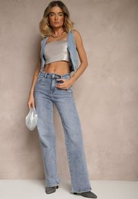 Renee - Jasnoniebieskie Jeansy High Waist o Szerokim Kroju Ulanira. Okazja: na co dzień. Stan: podwyższony. Kolor: niebieski. Styl: casual, elegancki