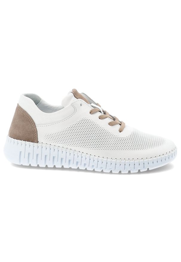 Półbuty damskie Artiker, niski fason sznurowanie sportowy charakter lekka konstrukcja elastyczna podeszwa miękka wkładka, biała, 58C3083. Okazja: na spacer, na co dzień. Zapięcie: sznurówki. Kolor: biały. Materiał: skóra, jeans. Szerokość cholewki: normalna. Wzór: gładki. Sezon: wiosna, lato. Sport: turystyka piesza