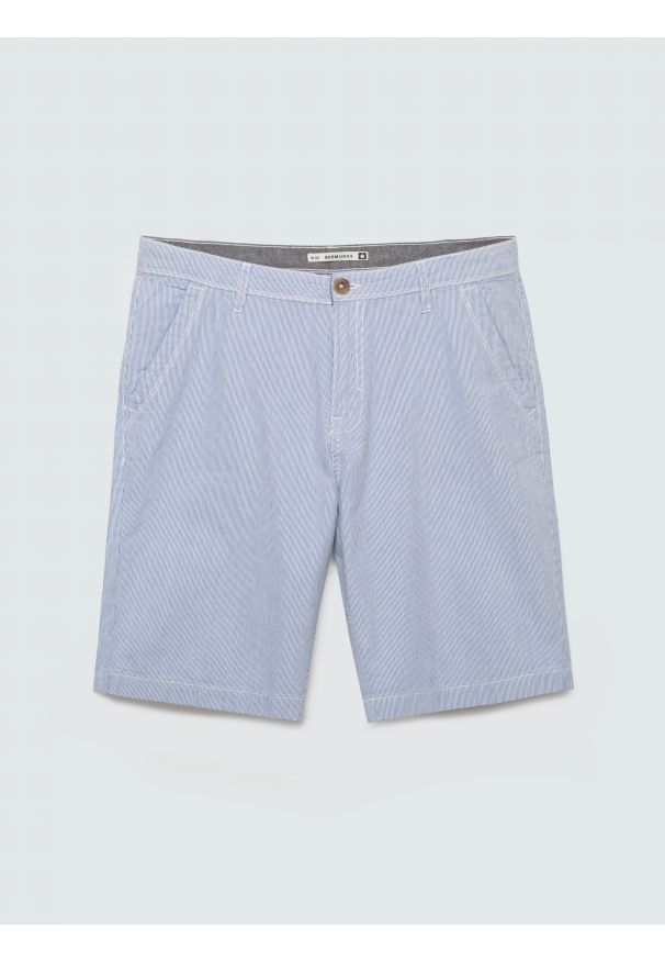 Big-Star - Szorty męskie bawełniane błękitne Gusto 401. Kolor: niebieski. Materiał: bawełna. Wzór: prążki. Styl: klasyczny, wakacyjny