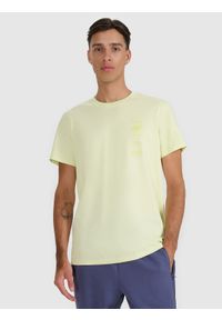 4f - 4F T-shirt regular z nadrukiem męski - oliwkowy/khaki S. Okazja: na co dzień. Kolor: brązowy, wielokolorowy, oliwkowy. Materiał: bawełna. Długość: długie. Wzór: nadruk. Styl: casual