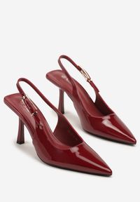 Renee - Bordowe Lakierowane Czółenka na Kaczuszce Slingback Silvesa. Okazja: na co dzień. Kolor: czerwony. Materiał: lakier. Obcas: na szpilce. Styl: klasyczny, casual, elegancki