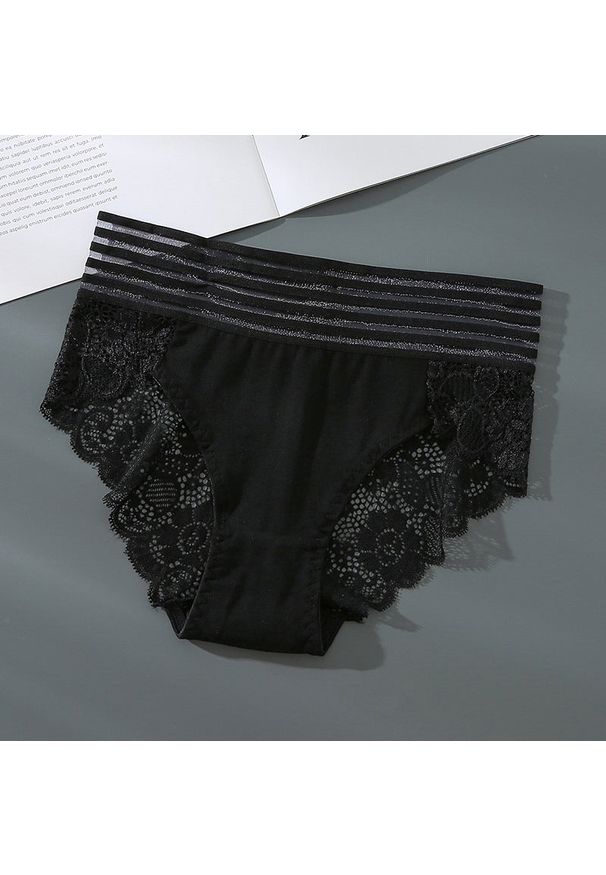 Intica - Majtki bezszwowe z szerokim pasem i koronką Dobrita. Kolor: czarny. Materiał: koronka. Wzór: koronka
