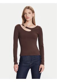 Guess Bluzka W5BP18 KC7M2 Brązowy Slim Fit. Kolor: brązowy. Materiał: syntetyk