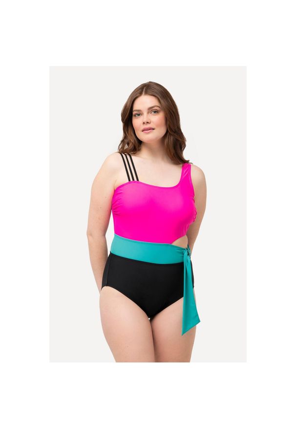 ULLA POPKEN - Damski Kostium kąpielowy bloki kolorów miękkie miseczki z recyklingu. Kolekcja: plus size. Kolor: różowy. Materiał: elastan, poliamid, materiał