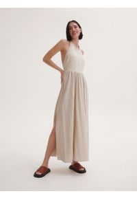Reserved - Sukienka z wiskozą i lnem - kremowy. Kolor: kremowy. Materiał: len, wiskoza. Typ sukienki: proste #1