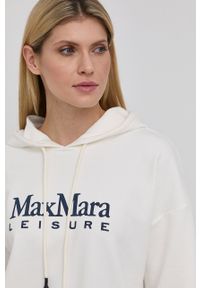 Max Mara Leisure bluza damska kolor biały z kapturem z nadrukiem. Typ kołnierza: kaptur. Kolor: biały. Materiał: dzianina. Wzór: nadruk #6